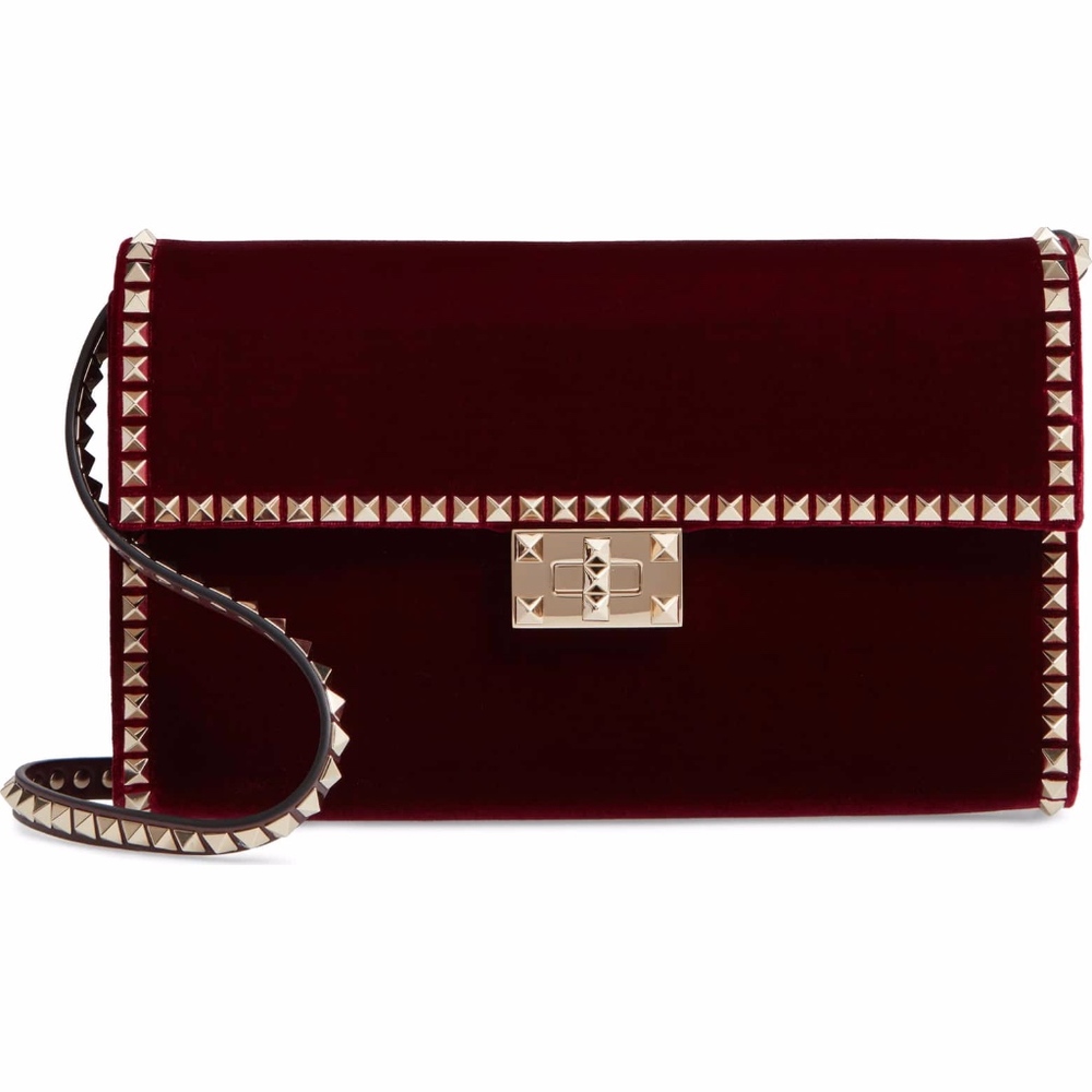 VALENTINO GARAVANI Rockstud No Limit Velvet bag , Burgundy, new condition.